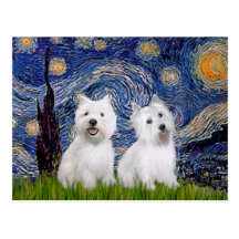 Starry Night - Westies (two) Postcards