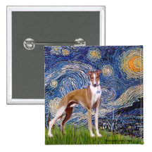 Starry Night - Whippet (stand) Pinback Button