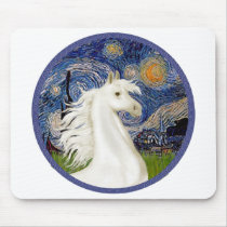 Starry Night - White Arabian Horse Portrait Mouse Mat