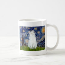 Starry Night - White cat Mug