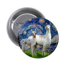 Starry Night with Two Llamas Button