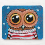 Stars and Stripes Wide Eyed Owl | Whimsical Art mousepads