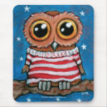 Stars and Stripes Wide Eyed Owl | Whimsical Art mousepads