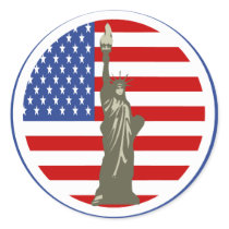 State of Liberty In USA Flag Round Sticker