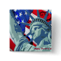 Statue of Liberty and Patriotic American Flag