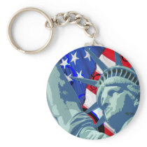 Statue of Liberty and Patriotic American Flag