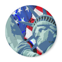 Statue of Liberty and Patriotic American Flag
