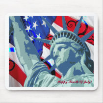 Statue of Liberty and Patriotic American Flag