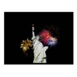 Statue of Liberty - Fireworks Background Postcard
