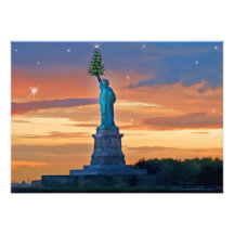 Statue of Liberty with Christmas Tree Personalized Invitation