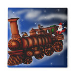 Steam Train Santa, square magnet