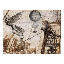 steampunk apparitions over the Brooklyn Bridge Postcard