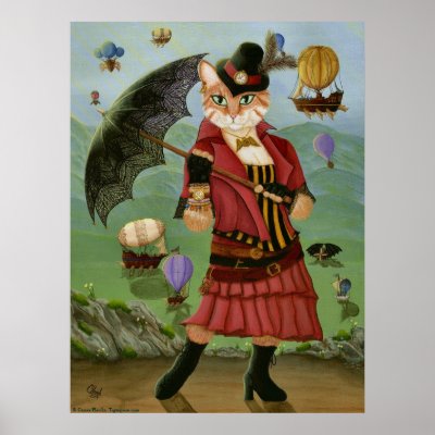 Steampunk Cat Victorian Portrait Gothic Art Print by TigerpixieArt