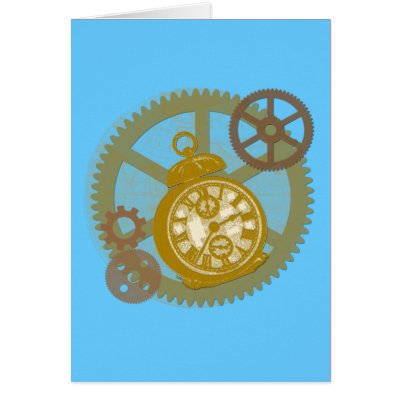 Steampunk Clock and Gears Cards by greenbaby