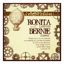 Steampunk hot air balloon wedding template invitations