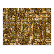 Steampunk Panel - Gears and Pipes - Brass Postcards