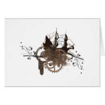 Steampunk pirate ship card