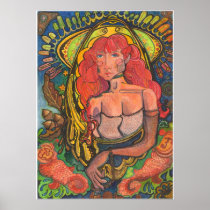 Steampunk Red & Blue Mermaid - Poster