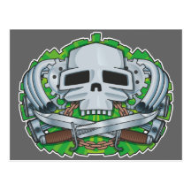 Steampunk Skull Crest Postcard
