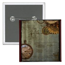 Steampunk Time Machine Pinback Button
