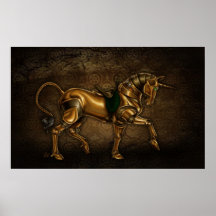Steampunk Unicorn Damask Poster