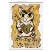 Steampunk Valentine Cat Heart Locket Key Art Card