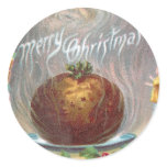 Steamy Plum Pudding Vintage Christmas Round Sticker