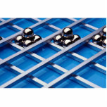 Steel balls and rods on blue acrylic photo sculptures