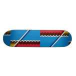Steel balls and rods on multicolored acrylic skate board decks