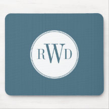 Steel Blue Pinstripe Monogram Mousepad