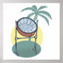 steel drum and palm tree design posters