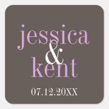 Steel grey lilac typography modern wedding favour stickers