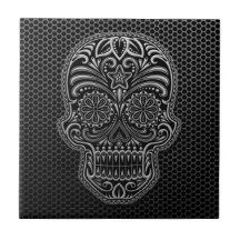 Steel Mesh Sugar Skull Ceramic Tiles