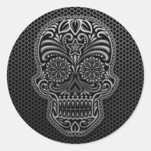 Steel Mesh Sugar Skull Round Sticker