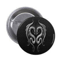 Steel Mesh Twin Dragons Pinback Buttons