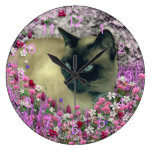 Stella in Flowers I – Chocolate Cream Siamese Cat Wall Clock