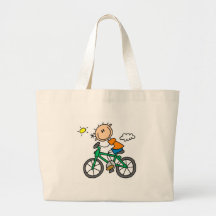 Stick Boy Riding Bicycle Canvas Bags