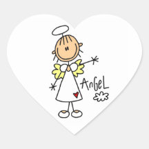 Stick Figure Angel T-shirts and Gifts Heart Stickers