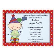 Stick Figure Baby Boy 1st Birthday Invitation