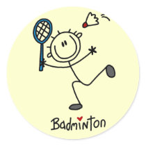 Stick Figure Badminton T-shirts and Gifts Round Stickers