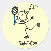 Stick Figure Badminton T-shirts and Gifts Round Stickers
