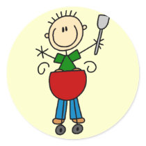 Stick Figure Barbequeing T-shirts and gifts Round Stickers