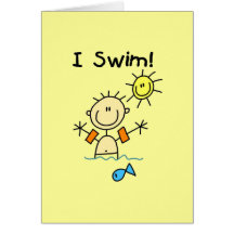 Stick Figure Boy I Swim Card