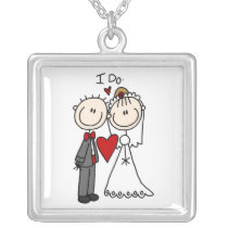 Stick Figure Bride and Groom I DoNecklace