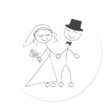 Stick Figure Bride & Groom Round Sticker