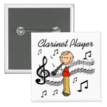 Stick Figure Clarinet Player Tshirts and Gifts Button