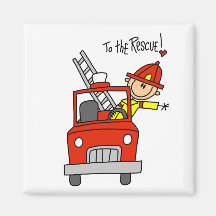Stick Figure Firefighter to the Rescue Fridge Magnets