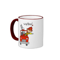 Stick Figure Firefighter with Fire Engine Mug