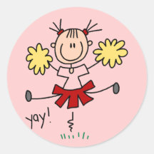 Stick Figure Girl Cheerleader Tshirts and Gifts Round Sticker