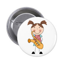 Stick Figure Girl With Saxophone Pin
